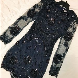 Beaded Navy Blue Homecoming dress